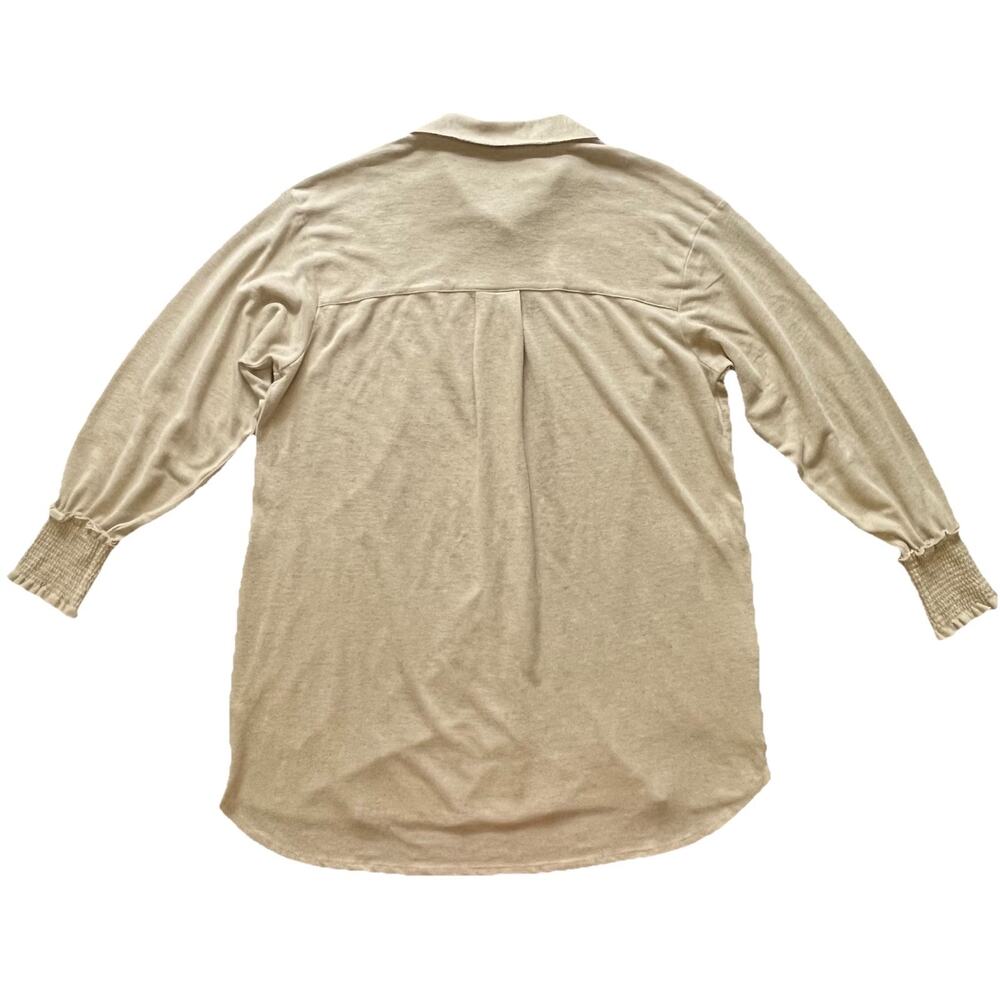Free People Beach Linen Blend Smocked Cuff Button Down Shirt Dress Oatmeal XS - Picture 4 of 13